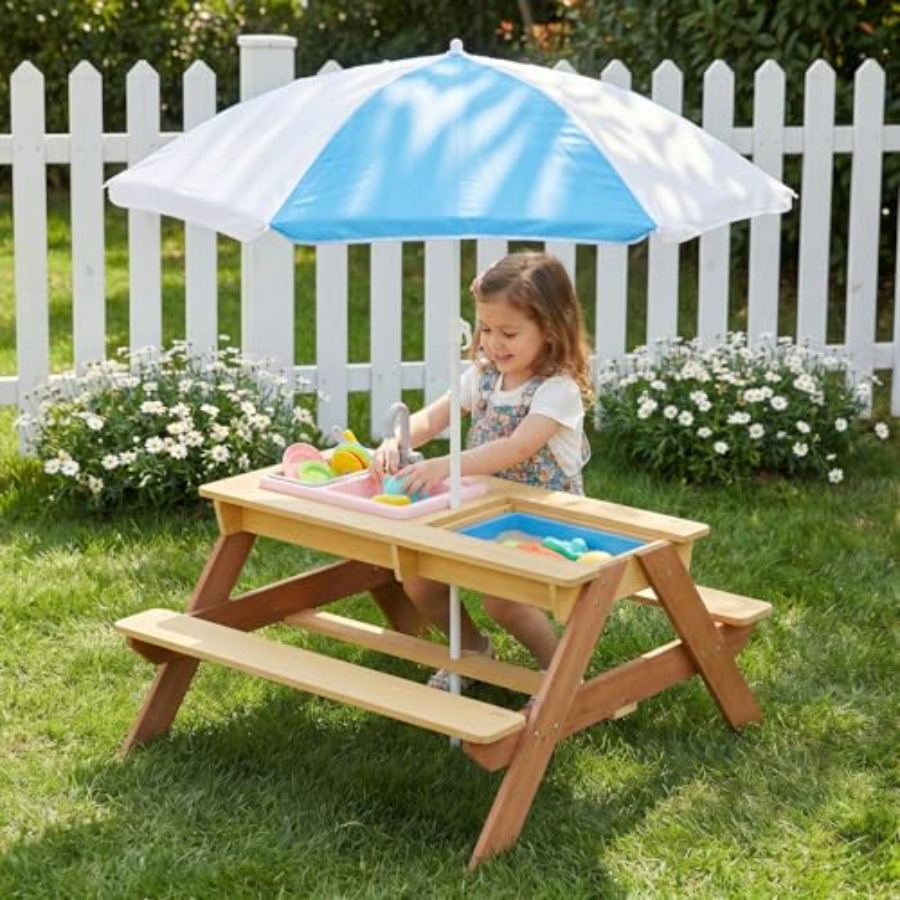 Kids Outdoor Sink - Outdoor kids picnic table with umbrella,
