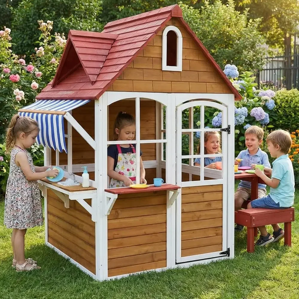 Kids Outdoor Sink - Large Solid Wood Outdoor Kids Playhouse