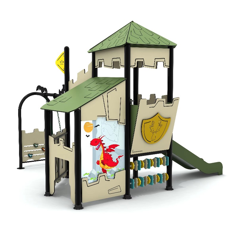 Kids Outdoor Climbing Structure - Wooden Outdoor Playground Set Steel Playhouse