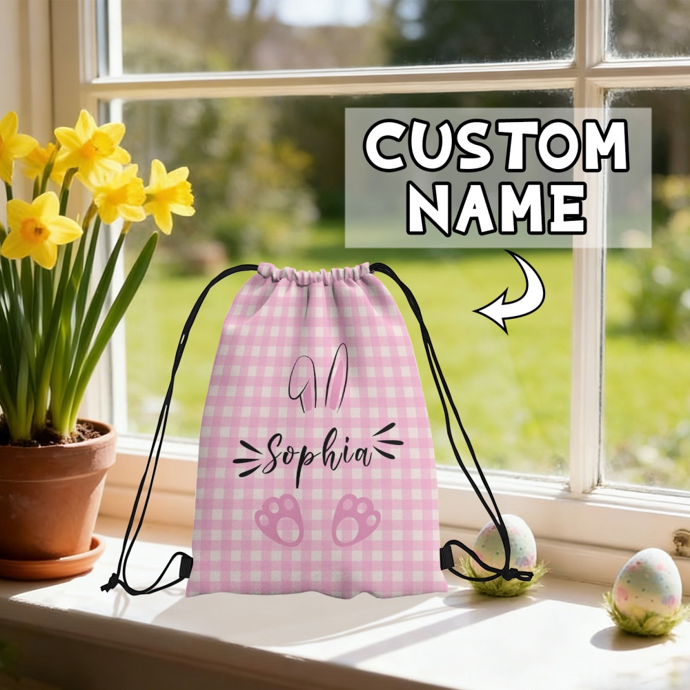 Kids Outdoor Gym - Personalized Easter Bunny Drawstring Backpack Custom