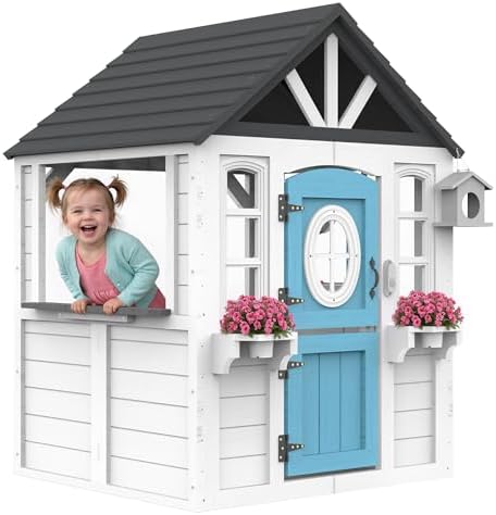 Kids Outdoor Sink - Wooden Kids Playhouse with Kitchen Sink,