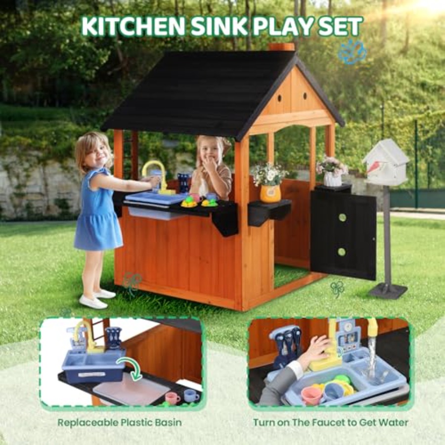 Outdoor Kids Wooden Playhouse  - Kids Outdoor Sink review and price